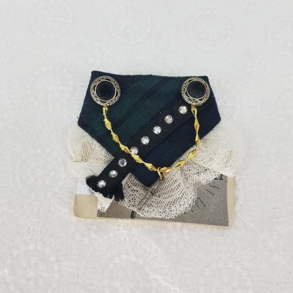 Vintage Vibe Repurposed Brooch BlackWatch Plaid &Jewelry Bits, 80s, Fall, Preppy